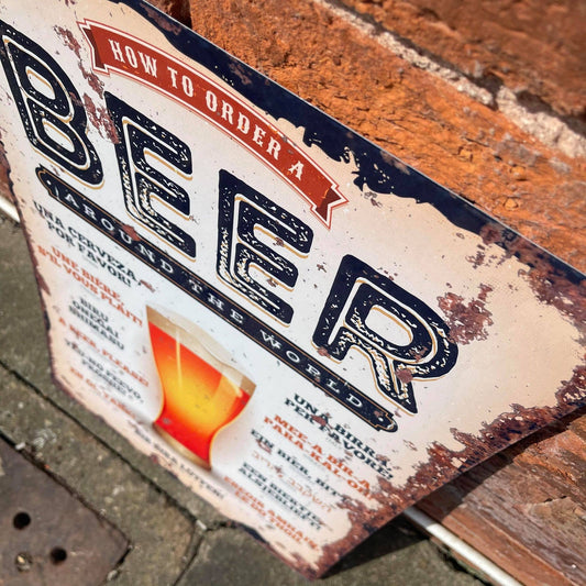 Order A Beer Around the world Metal Wall Sign