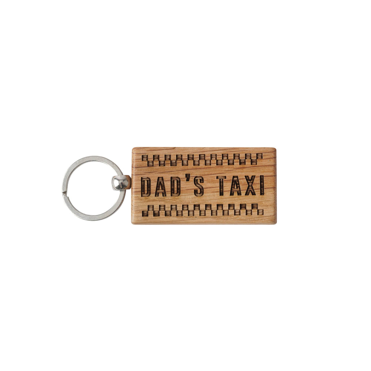 Dapper Chap 'Dad's Taxi' Rectangular Oak Keyring