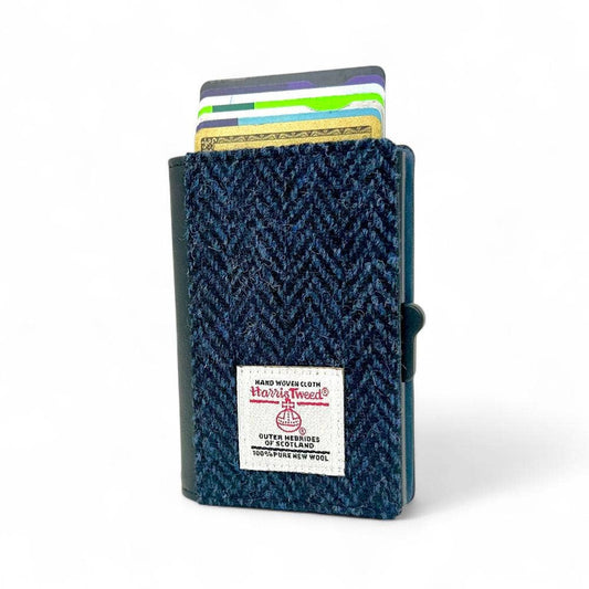 Harris Tweed RFID Pop Up Card Wallet in Blue Herringbone