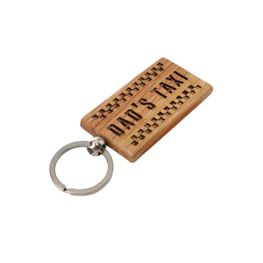 Dapper Chap 'Dad's Taxi' Rectangular Oak Keyring