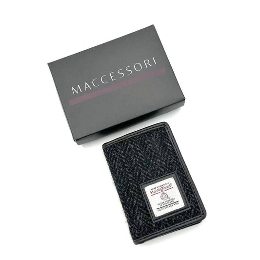 Harris Tweed Slim Card Holder Charcoal Herringbone