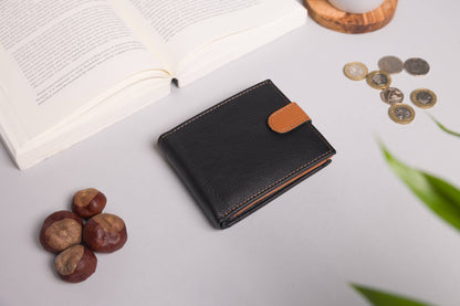 Biggs & Bane Large Capacity Men's Bifold Black & Tan Leather Wallet