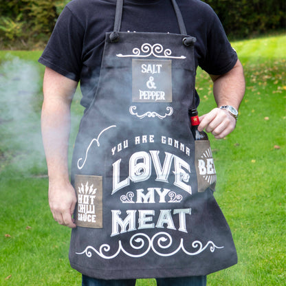 'Love My Meat' Canvas BBQ Apron - Novelty Men's Gift