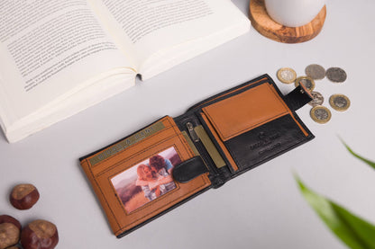 Biggs & Bane Large Capacity Men's Bifold Black & Tan Leather Wallet
