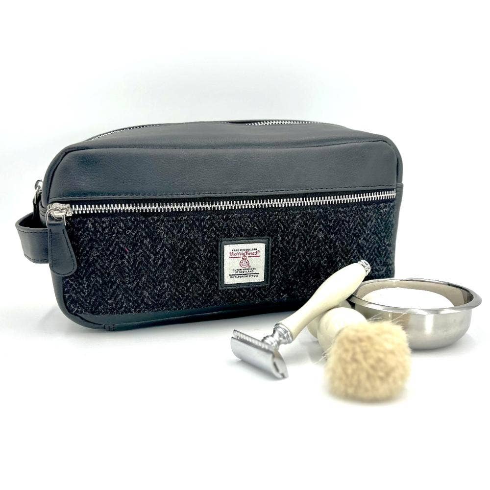 Harris Tweed Toiletry Bag Charcoal