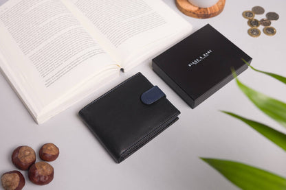 Biggs & Bane Large Capacity Men's Bifold Black & Navy Leather Wallet