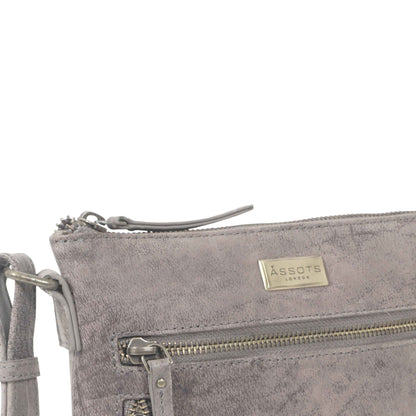 'RUE' Distressed Grey Real Leather Crossbody Bag