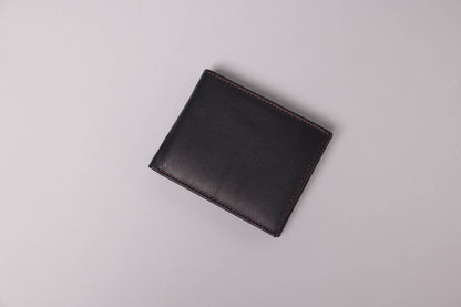 Biggs & Bane Men's Bifold Black & Burgundy Leather Wallet With Large Zip Coin Pocket