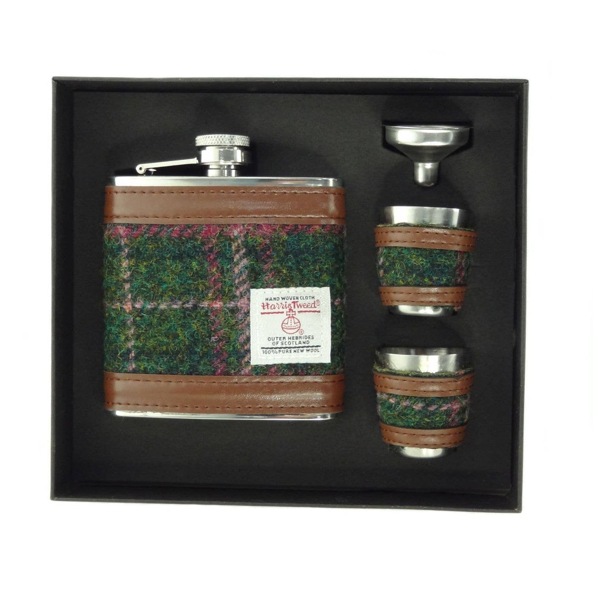 6oz Harris Tweed Hip Flask Gift Set in Gift Box