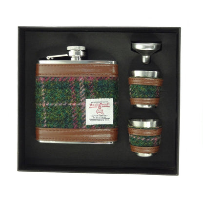 6oz Harris Tweed Hip Flask Gift Set in Gift Box