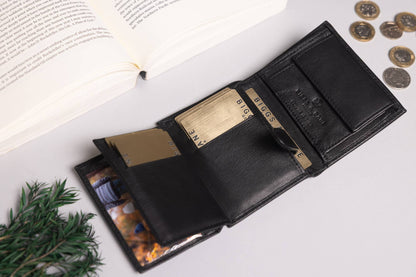 Biggs & Bane Men's Trifold Black Leather Wallet