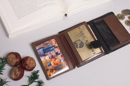 Biggs & Bane Men's Trifold Black & Dark Brown Leather Wallet