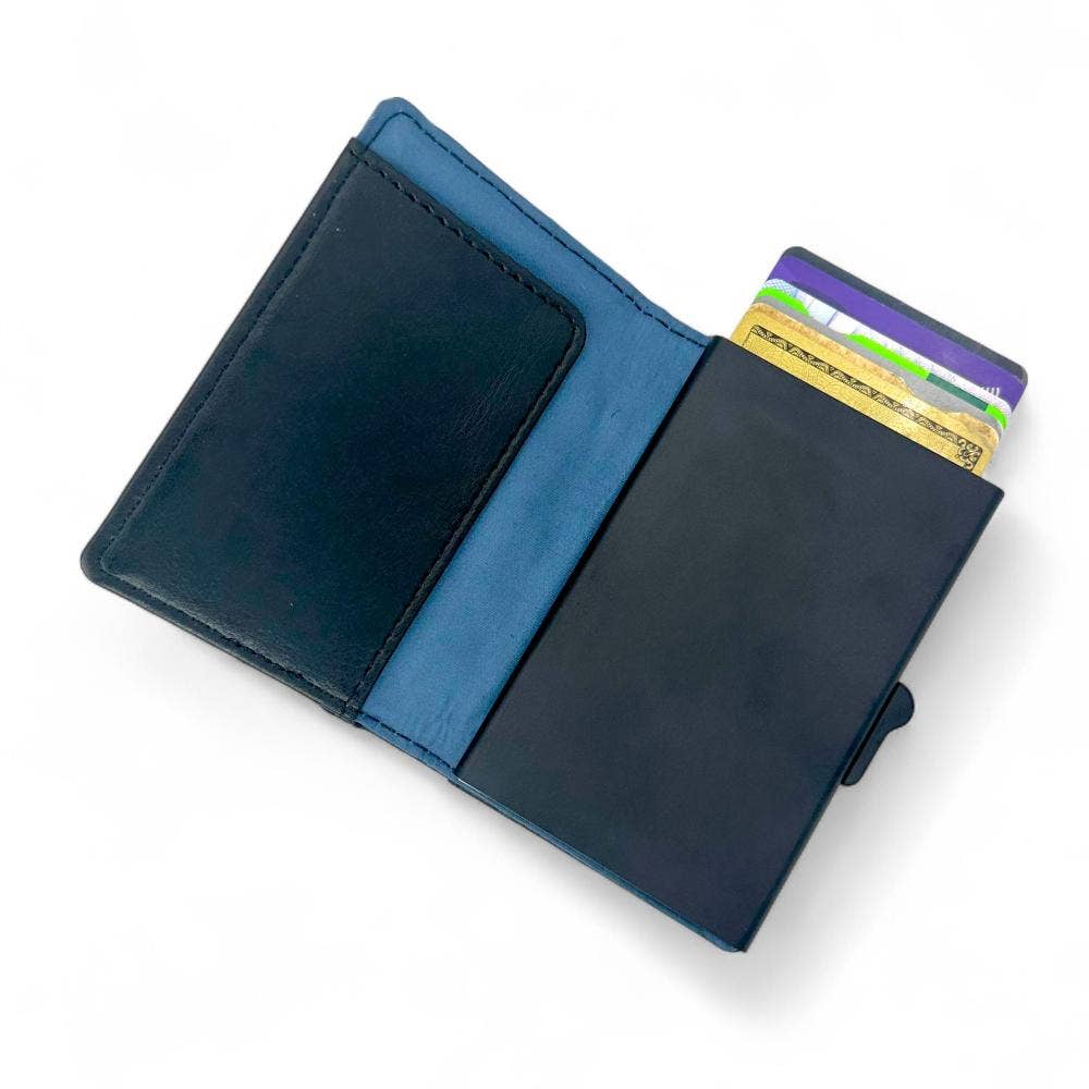 Harris Tweed RFID Pop Up Card Wallet in Blue Herringbone