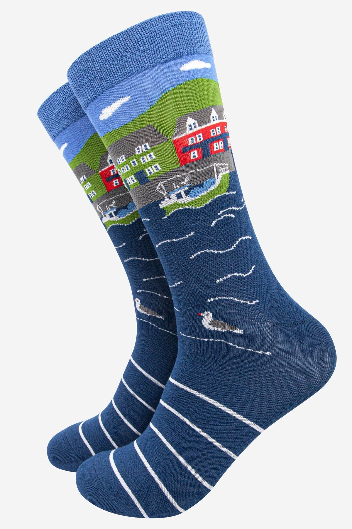 Men's Bamboo Socks - Blue, Fishing Village