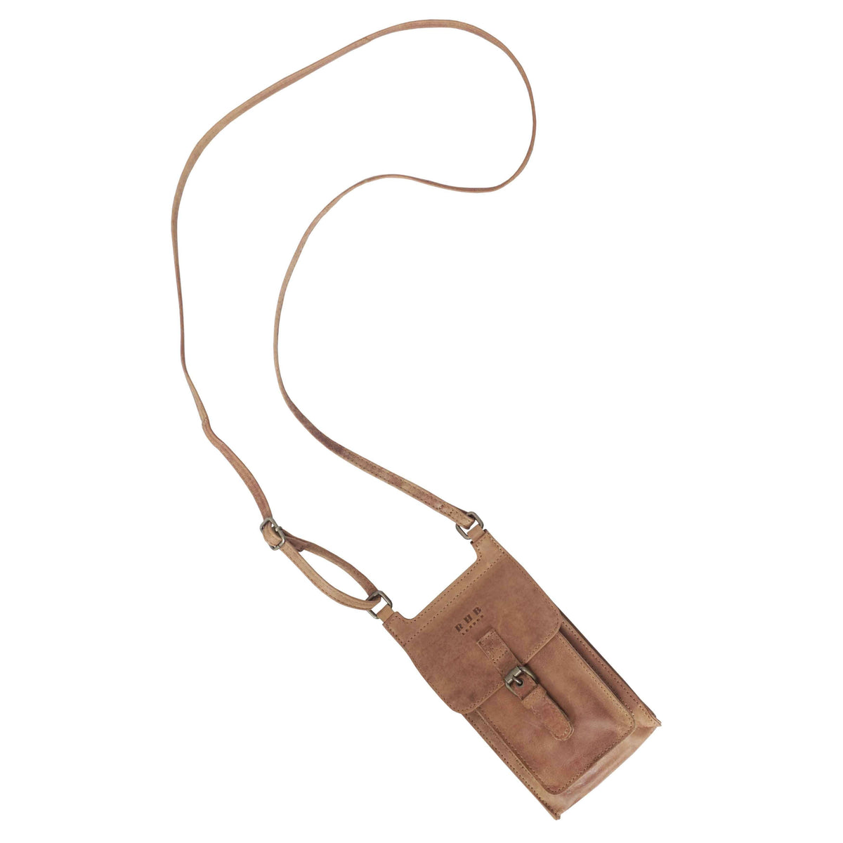 'MYLA' Tan Distressed Real Leather Mobile Phone Crossbody Bag