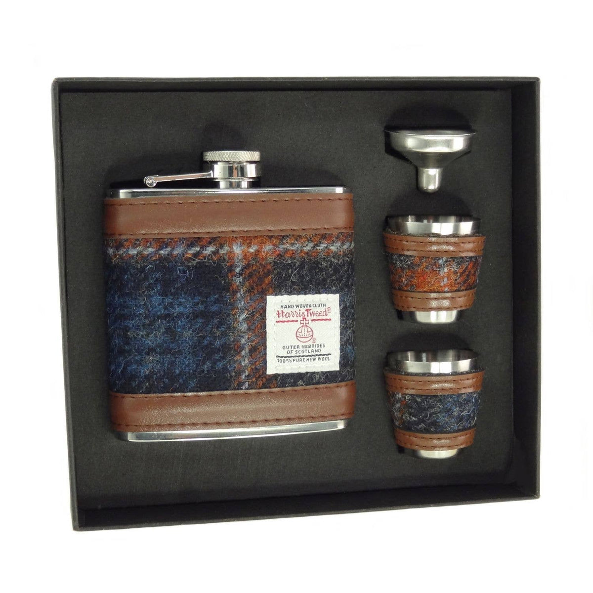 6oz Harris Tweed Hip Flask Gift Set in Gift Box