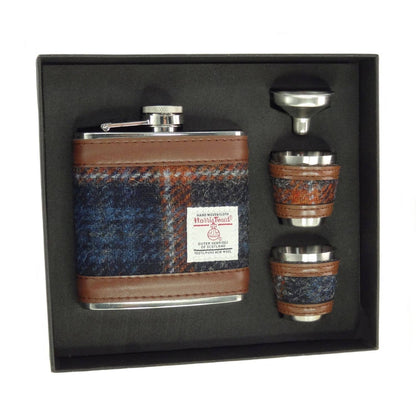 6oz Harris Tweed Hip Flask Gift Set in Gift Box