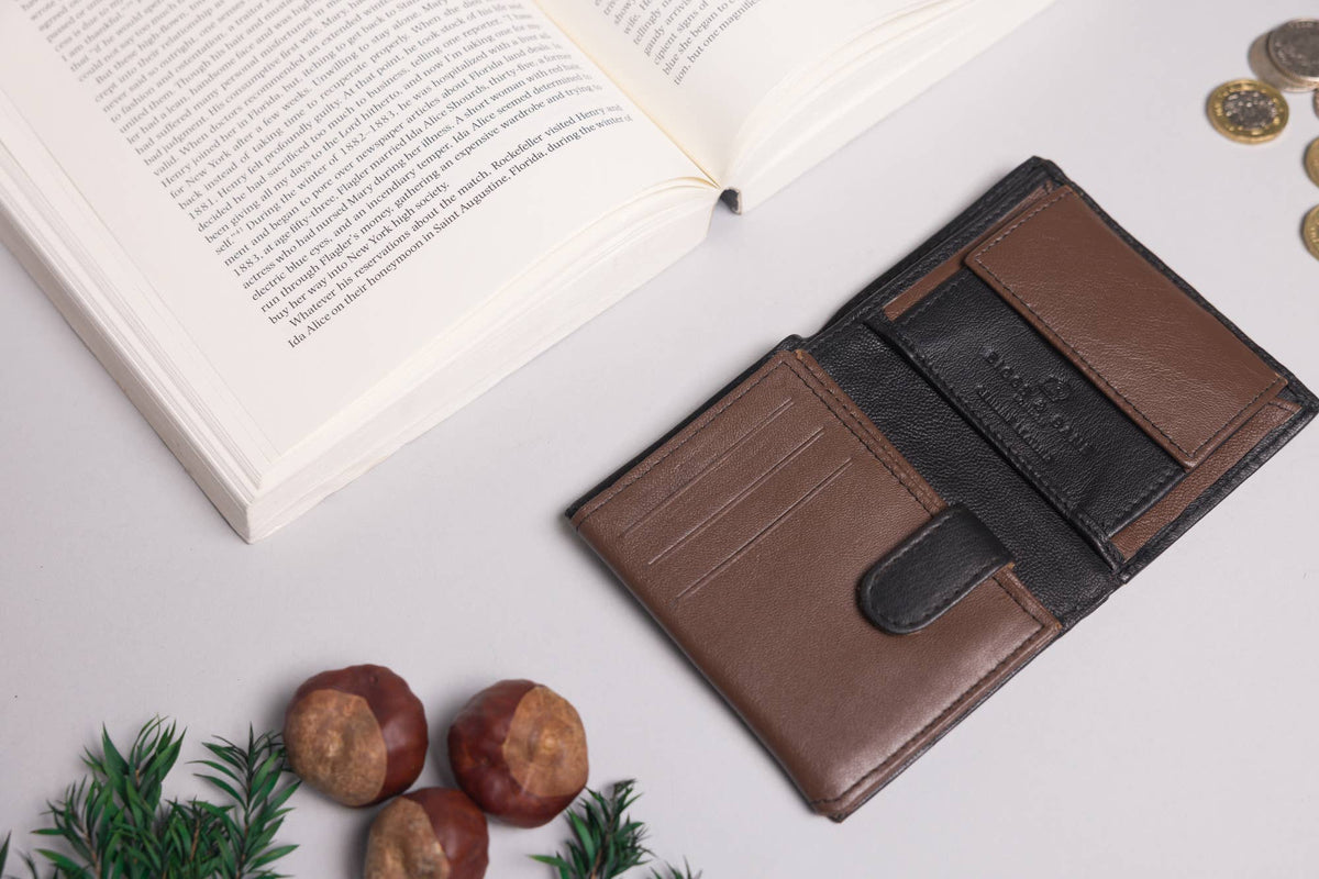 Biggs & Bane Men's Trifold Black & Dark Brown Leather Wallet