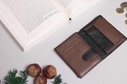 Biggs & Bane Men's Trifold Black & Dark Brown Leather Wallet