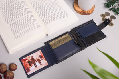 Biggs & Bane Large Capacity Men's Bifold Black & Navy Leather Wallet