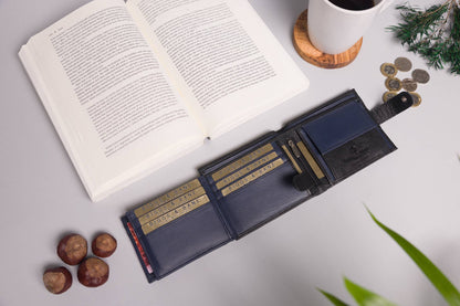 Biggs & Bane Large Capacity Men's Bifold Black & Navy Leather Wallet