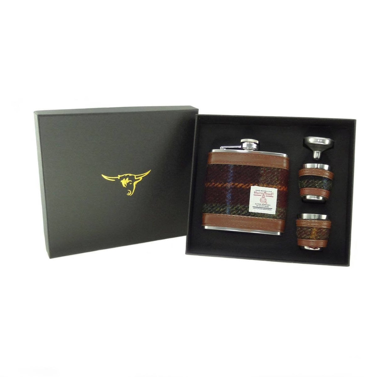 6oz Harris Tweed Hip Flask Gift Set in Gift Box