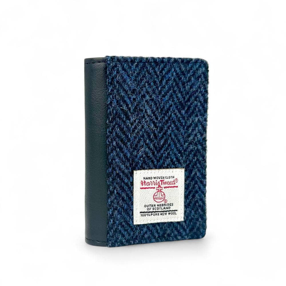 Harris Tweed RFID Pop Up Card Wallet in Blue Herringbone