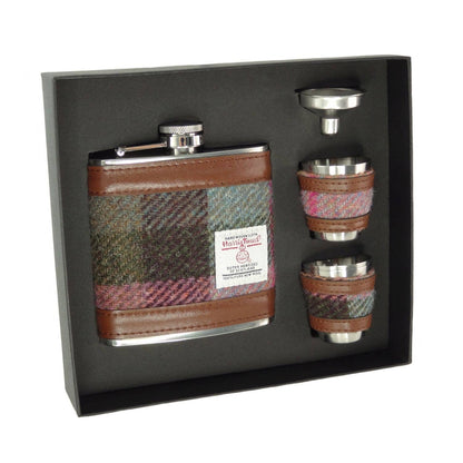 6oz Harris Tweed Hip Flask Gift Set in Gift Box