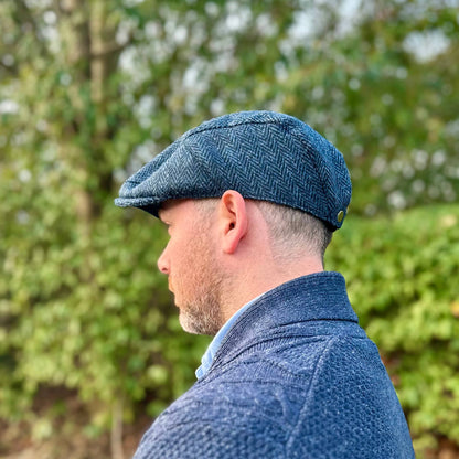 Harris Tweed Flat Cap (One Size Fits All) Blue Herrinbone