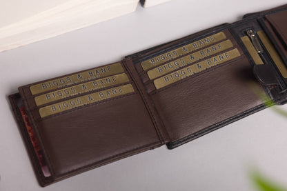 Biggs & Bane Large Capacity Men's Bifold Black & Dark Brown Leather Wallet
