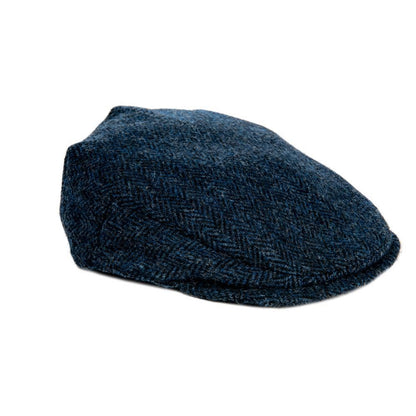 Harris Tweed Flat Cap (One Size Fits All) Blue Herrinbone