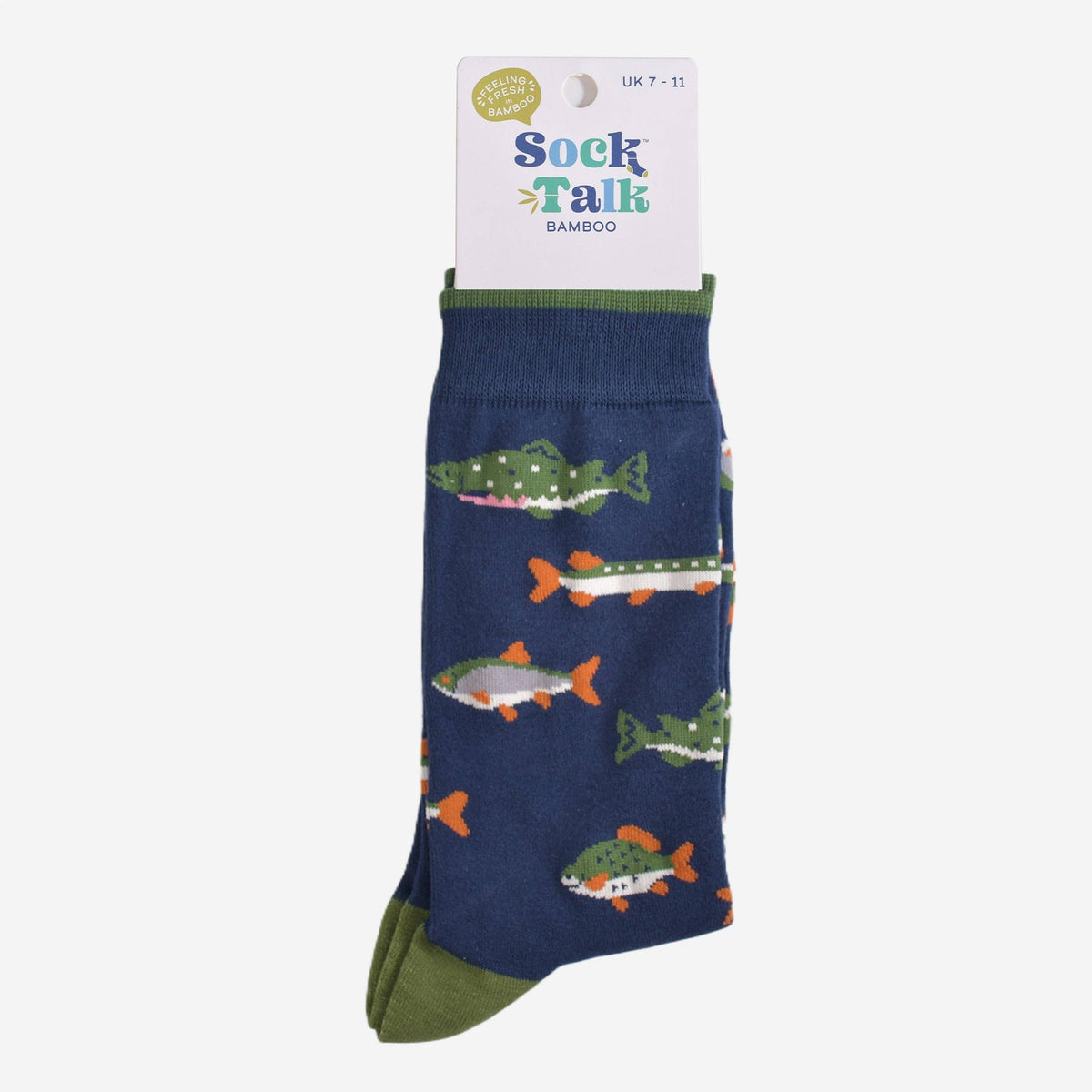 Men's Bamboo Socks - Navy Blue/Green, River Fishing