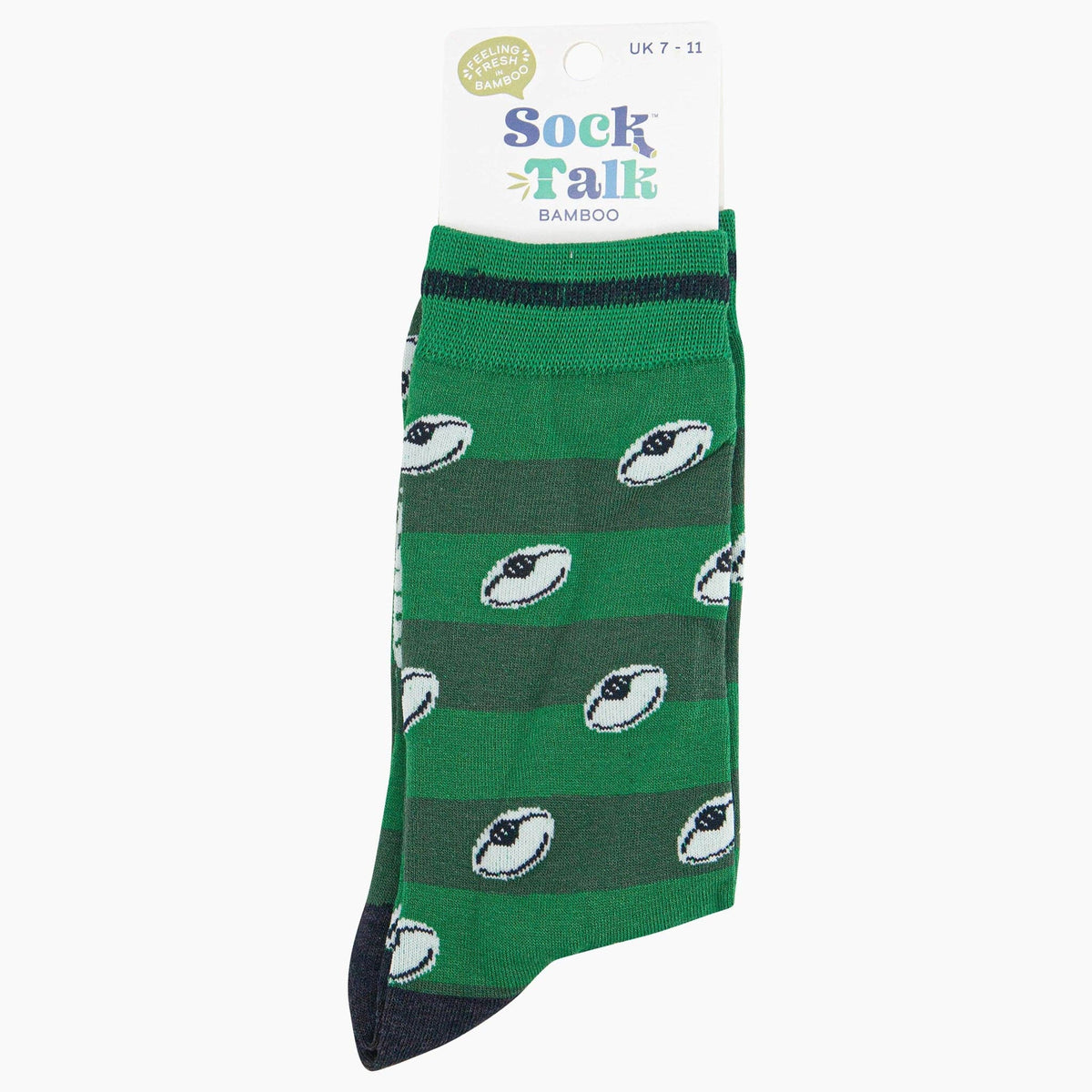 Rugby Ball Stripe Bamboo Socks in Green