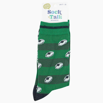 Rugby Ball Stripe Bamboo Socks in Green