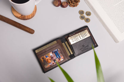 Biggs & Bane Men's Bifold Black & Dark Brown Leather Wallet With Large Zip Coin Pocket
