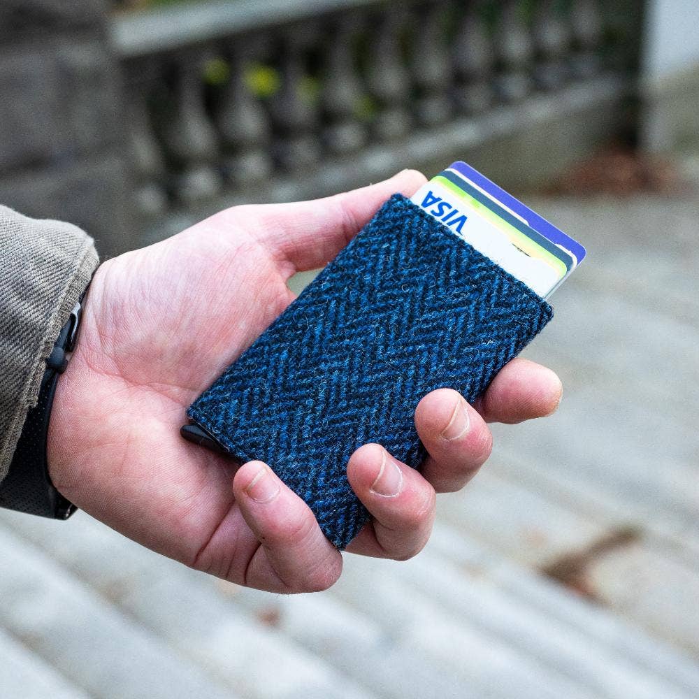 Harris Tweed RFID Pop Up Card Holder Blue