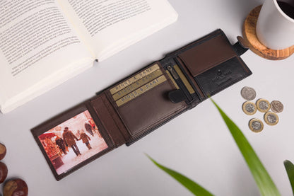Biggs & Bane Large Capacity Men's Bifold Black & Dark Brown Leather Wallet
