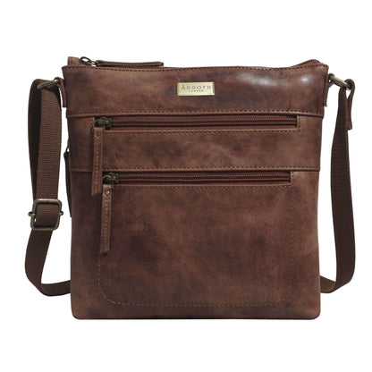 'CORI' Distressed Tan Real Leather Crossbody Bag