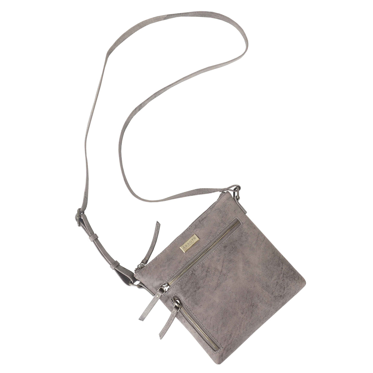 'RUE' Distressed Grey Real Leather Crossbody Bag