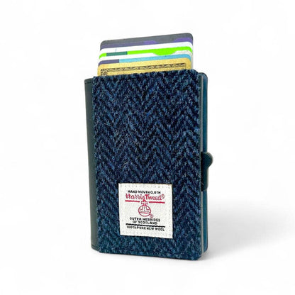 Harris Tweed RFID Pop Up Card Wallet in Blue Herringbone