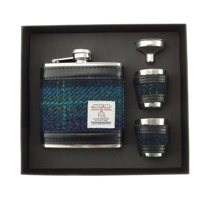 6oz Harris Tweed Hip Flask Gift Set in Gift Box