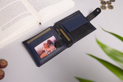 Biggs & Bane Large Capacity Men's Bifold Black & Navy Leather Wallet