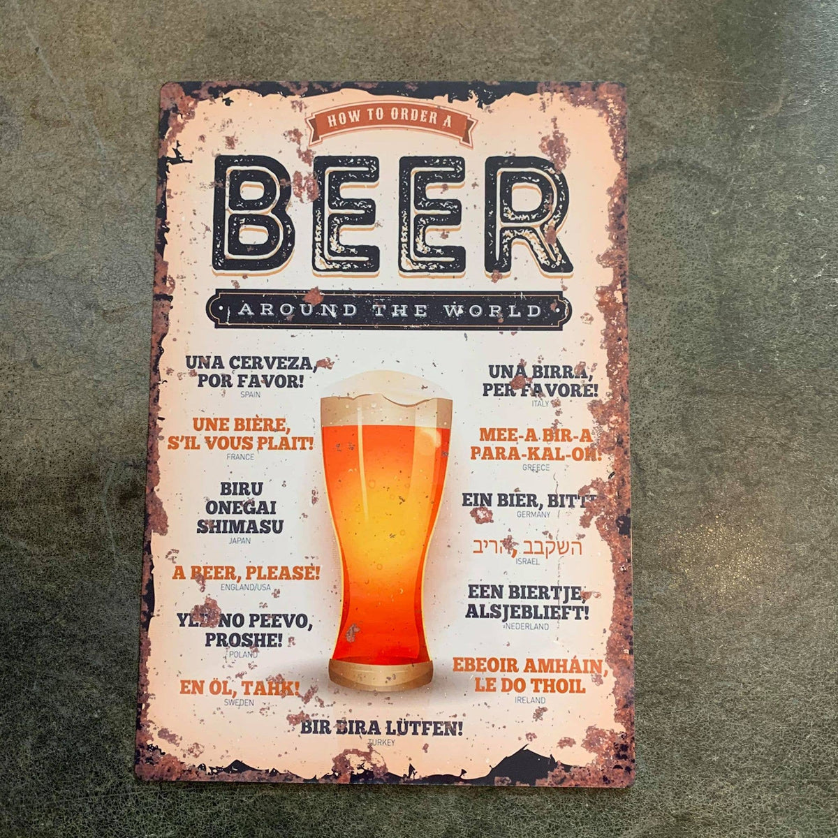 Order A Beer Around the world Metal  Wall Sign