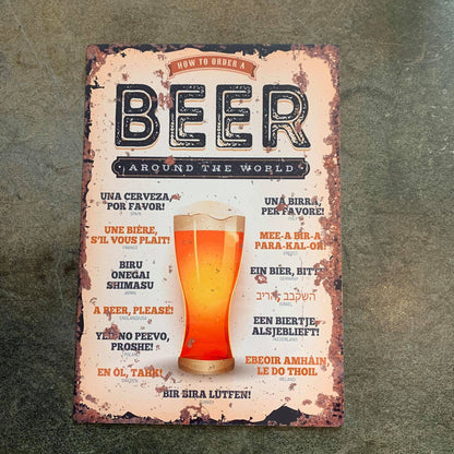 Order A Beer Around the world Metal  Wall Sign