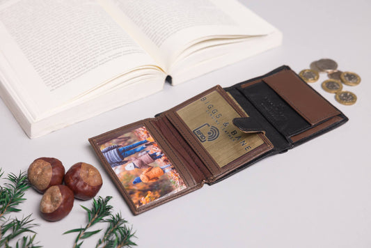 Biggs & Bane Men's Trifold Black & Dark Brown Leather Wallet