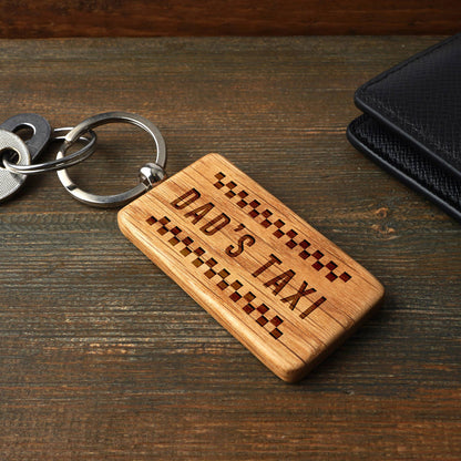 Dapper Chap 'Dad's Taxi' Rectangular Oak Keyring