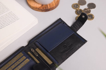 Biggs & Bane Large Capacity Men's Bifold Black & Navy Leather Wallet