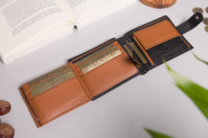 Biggs & Bane Large Capacity Men's Bifold Black & Tan Leather Wallet