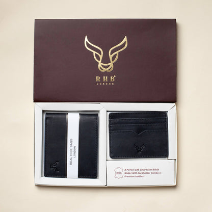'THE PRESTIGE COMBO' Black Genuine Leather Wallet & Cardholder Combo Gift Box