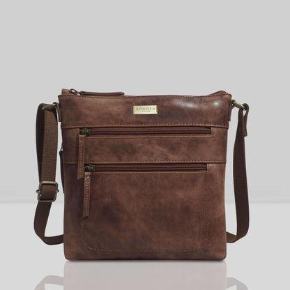 'CORI' Distressed Tan Real Leather Crossbody Bag